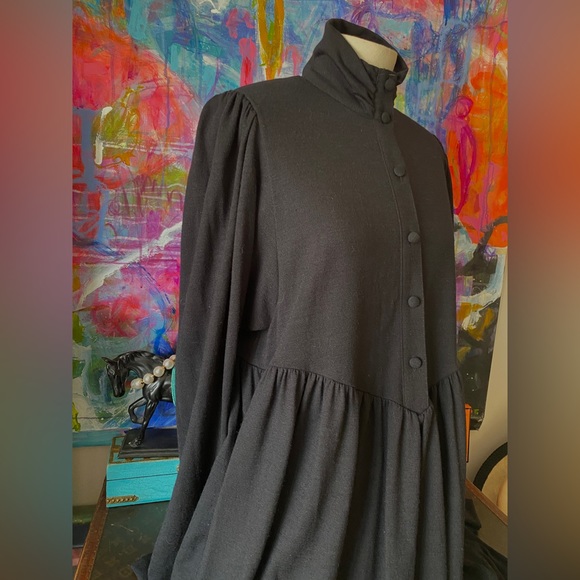 Sweet Vintage LAURA ASHLEY Black Wool Riding English Long Dress with pockets 🖤 - Picture 9 of 10